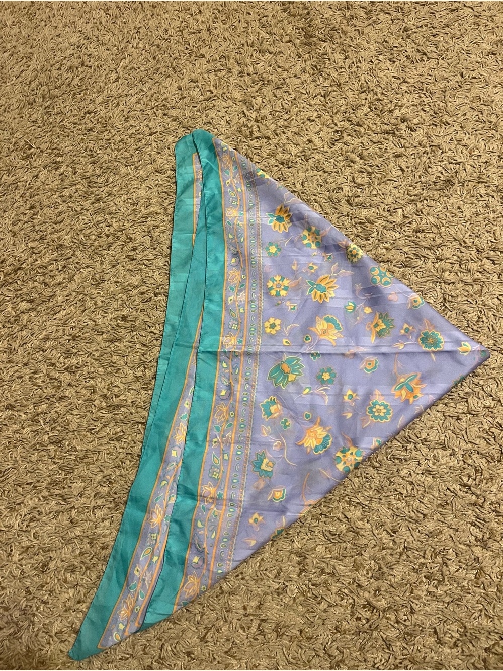 Silk-Feel Floral Triangle Scarf in Lavender and Teal